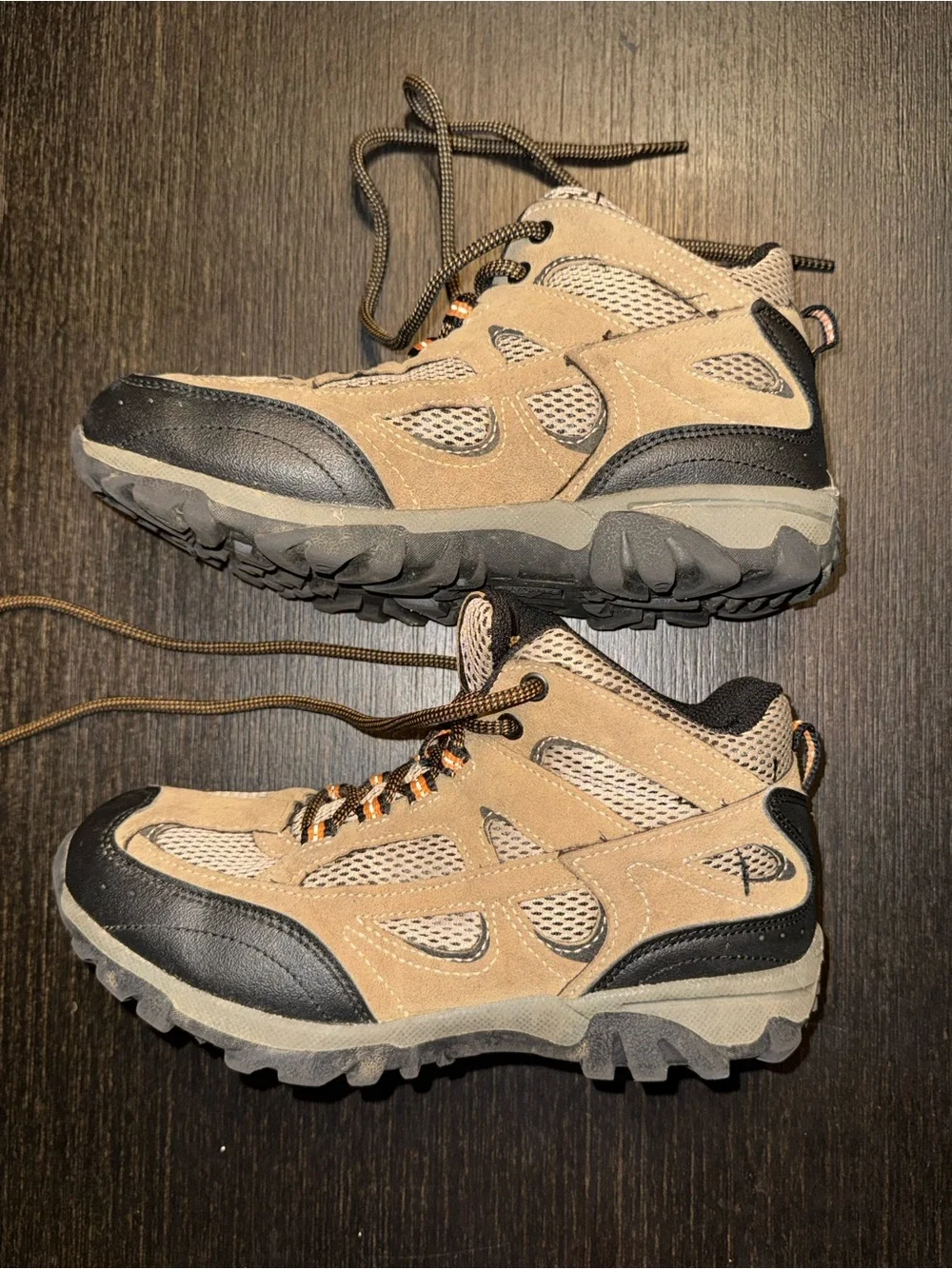 Kid’s Tan Hiking Shoes with Black Accents